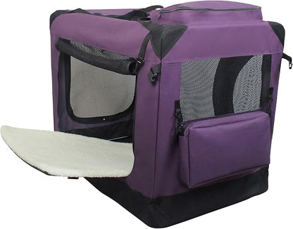 EliteField 3-Door Folding Soft Dog Crate with Carrying Bag and Fleece Bed (2 Year Warranty), Indoor & Outdoor Pet Home (24" L x 18" W x 21" H, Purple)