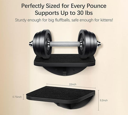 2-Piece Cat Wall Steps with Grey Felt Pads, Floating Cat Wall Perches and Climbing Steps, Wall Mounted Shelf for Small and Large Cats