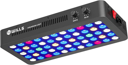 WILLS Aquarium Light, Full Spectrum Reef Lights for Coral with Dual Dimmable Channels, 55 Premium SMD Chips, Daisy Chain Design, Hanging Saltwater Fish Tank Light for SPS/LPS Coral Reef (165W/Black)