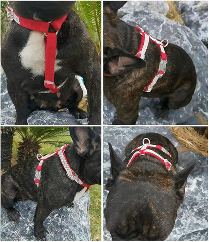 Dog Reflective Rhinestone Harness, No Pull Adjustable D-Ring Harness Walking Harness for Small Meduim Large Dog(Red,M)