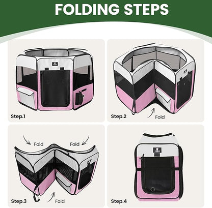X-ZONE PET Dog Playpen Portable Pet Play Pens for Puppies, Cat, Rabbit, Chicks, Foldable Exercise Play Tent Kennel Crate, Indoor/Outdoor Travel Camping Pink Small