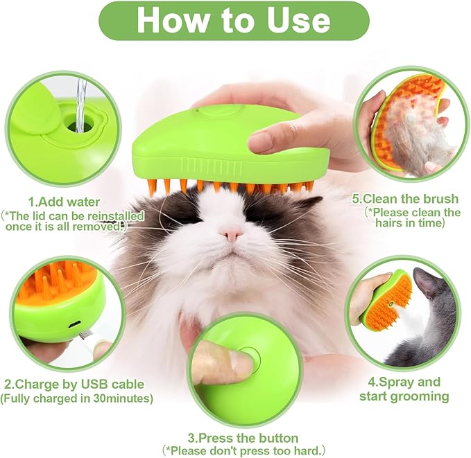 Nepfaivy Cat Steam Brush for Shedding - Steamy Cat Brush for Indoor Cats, Cat Hair Steam Brush for Massage, Spritz Defur Comb for Cats, Pet Steamer Brush for Shorted and Long Haired Dogs