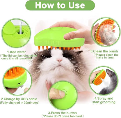 Nepfaivy Cat Steam Brush for Shedding - Steamy Cat Brush for Indoor Cats, Cat Hair Steam Brush for Massage, Spritz Defur Comb for Cats, Pet Steamer Brush for Shorted and Long Haired Dogs