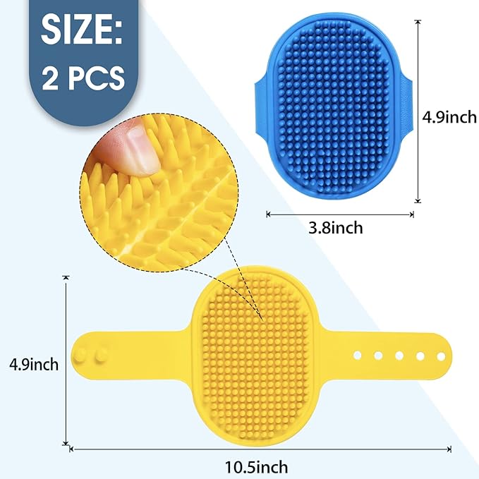 2 PCS Dog Bath Brush Dog Grooming Brush, Lilpep Pet Shampoo Bath Brush Soothing Massage Rubber Comb with Adjustable Ring Handle for Long Short Haired Dogs and Cats
