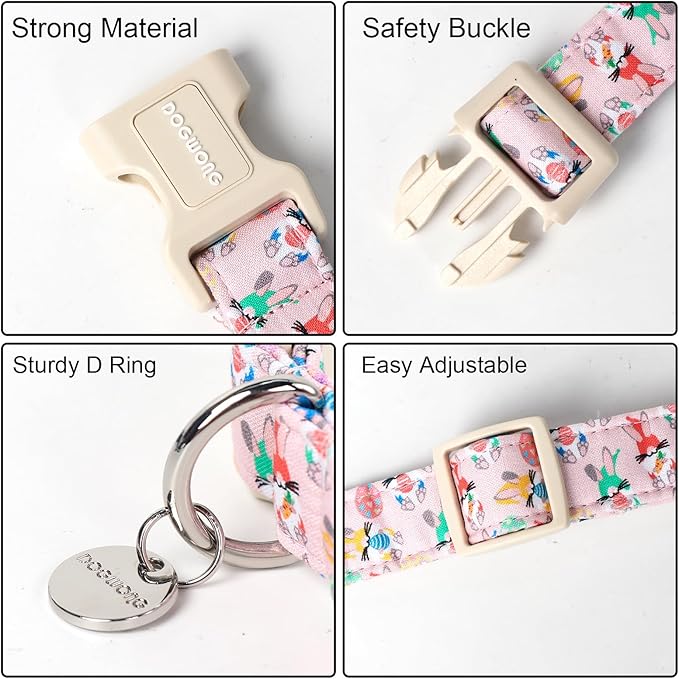 DOGWONG Easter Rabbit Dog Collar, Colorful Egg Dog Collar Soft Durable Adjustable Comfortable Cute Easter Puppy Collar for Small Medium Large Dog
