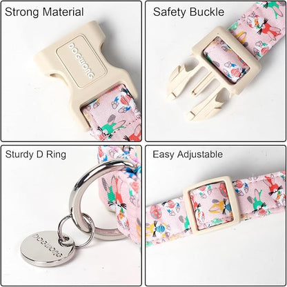 DOGWONG Easter Rabbit Dog Collar, Colorful Egg Dog Collar Soft Durable Adjustable Comfortable Cute Easter Puppy Collar for Small Medium Large Dog