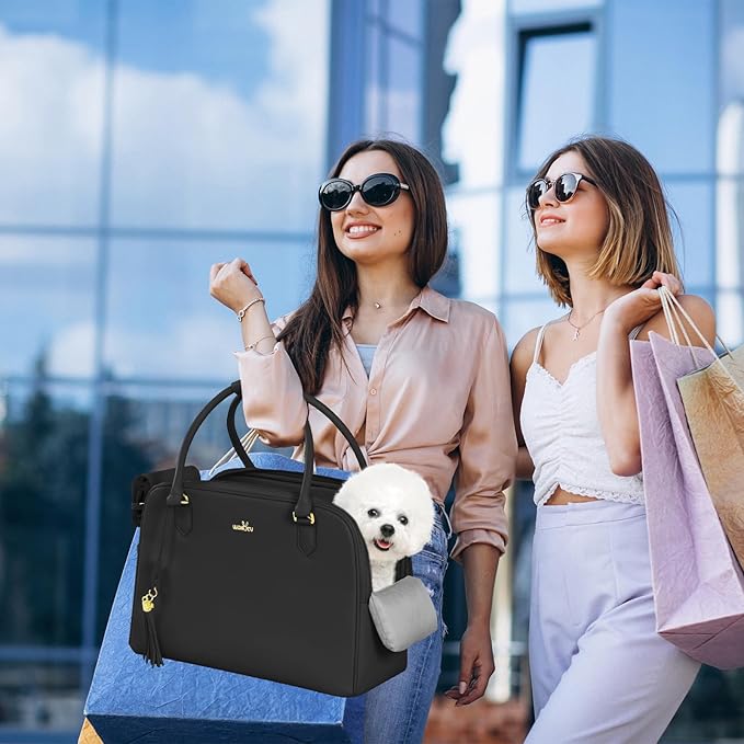 Fashion Pet Carrier Dog Cat Carrier Purse Soft-Sided Leather Handbag Pet Tote Bag for Small Dogs Puppy and Cats,M