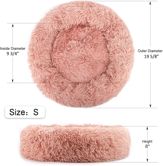 NOYAL Calming Donut Dog Bed for Small to Medium Dogs & Cats - Plush Faux Fur Anti-Anxiety Pet Bed with Machine Washable Cover & Non-Slip Base