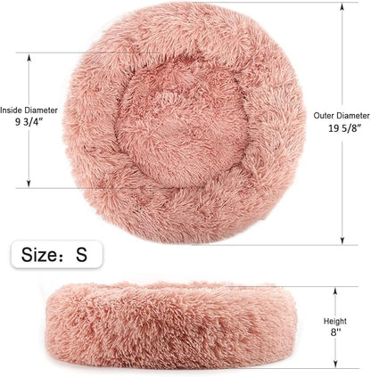NOYAL Calming Donut Dog Bed for Small to Medium Dogs & Cats - Plush Faux Fur Anti-Anxiety Pet Bed with Machine Washable Cover & Non-Slip Base