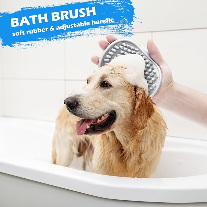 Dog Grooming Kit, Includes 7PCS Deshedding Brush, Pin Brush, Flea Comb, Metal Comb, Bath Brush, Nail Clipper and File, for Small, Medium and Large Dogs (Grey)