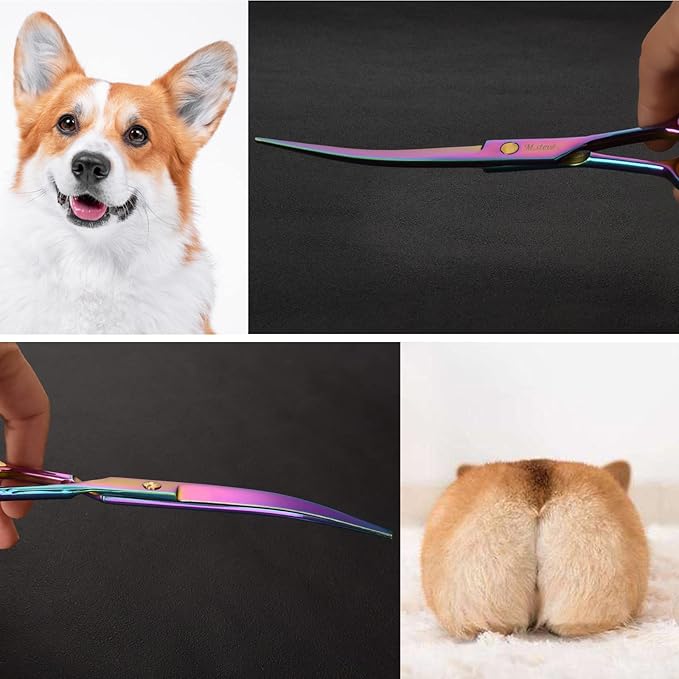 Dog Scissors for Grooming with Safety Blunt Tip, Dog Grooming Scissors Set for Pets, Professional 7 in 1 Shears for Dogs and Cats - 6CR Coated Steel (Rainbow)