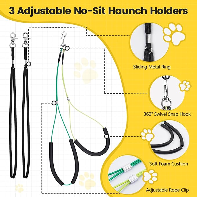 Dog Grooming Table Arm - Adjustable 35" Height, 32"-47" Width, Dog Grooming Arm with Clamp and No-Sit Haunch Holders - Perfect for Medium & Large Pets (Grooming Table Not Included)