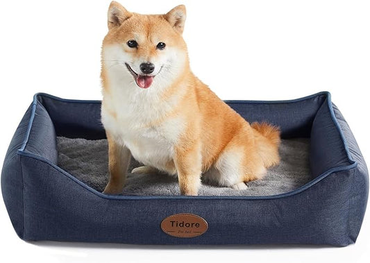 Orthopedic Dog Beds for Small Dogs, Durable Egg Crate Foam Sofa Dog Bed wit Washable Removable Cover,Waterproof Lining and Nonskid Bottom,Pet Bed for Medium Dogs (Navy Blue, Medium)