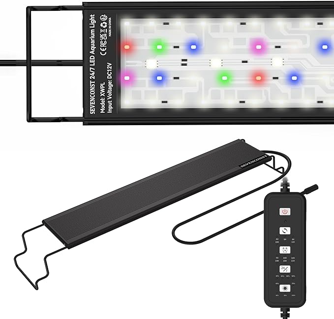 LED Aquarium Light, 24/7 Mode IP68 for Plants-Full Spectrum Fish Tank Light, 30-36 Inch, Sunrise-Daylight-Moonlight, White Blue Red Green Pink LEDs with Extendable Brackets for Freshwater