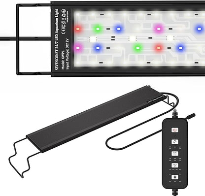 LED Aquarium Light, 24/7 Mode IP68 for Plants-Full Spectrum Fish Tank Light, 30-36 Inch, Sunrise-Daylight-Moonlight, White Blue Red Green Pink LEDs with Extendable Brackets for Freshwater