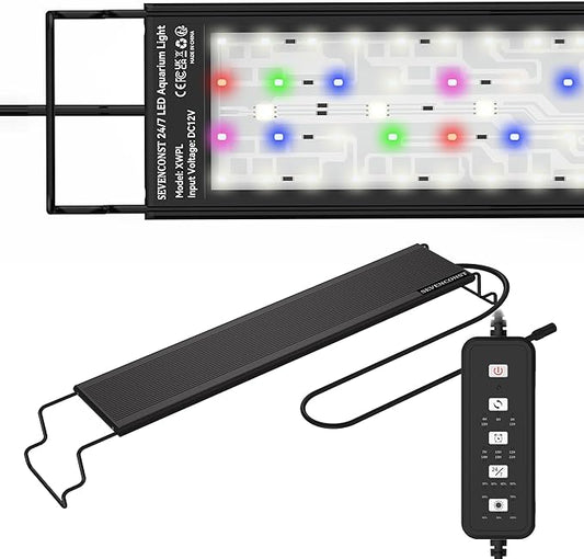 LED Aquarium Light, 24/7 Mode IP68 for Plants-Full Spectrum Fish Tank Light, 30-36 Inch, Sunrise-Daylight-Moonlight, White Blue Red Green Pink LEDs with Extendable Brackets for Freshwater