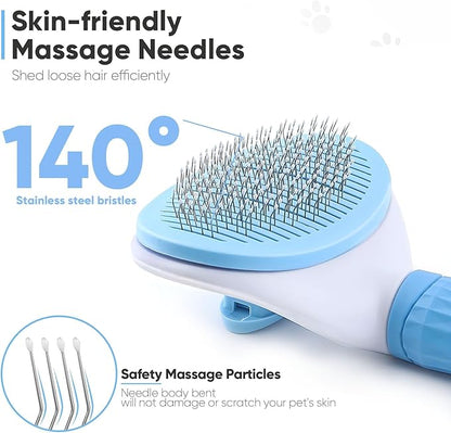 Cat Brush Self Cleaning Slicker Brush with Release Button, Dog Brush for Long or Short Haired Pets, Cat Comb Dog Shedding Brush for Pet Massage, Brush Tool Easy to Remove Loose Undercoat