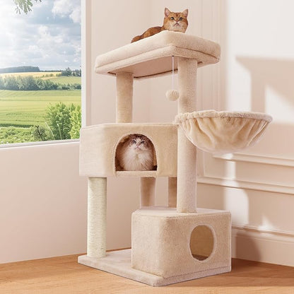 Gardner Pet 41" Tall Cat Tree for Medium-Large Cats, Heavy Duty Cat Tower with 2.8in Posts & Washable Top Perches, Space-Saving Cat Furniture for Apartments, Easy to Assembly