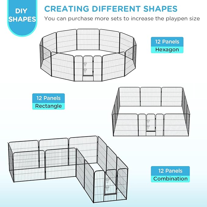 BestPet | Dog Playpen | 32 Inch, 12 Panels | Heavy Duty Metal Pet Exercise Pen | Indoor Outdoor Fence Panels | Rust-Resistant, Removable, Tool-Free Setup | Anti-Skid, Expandable Design