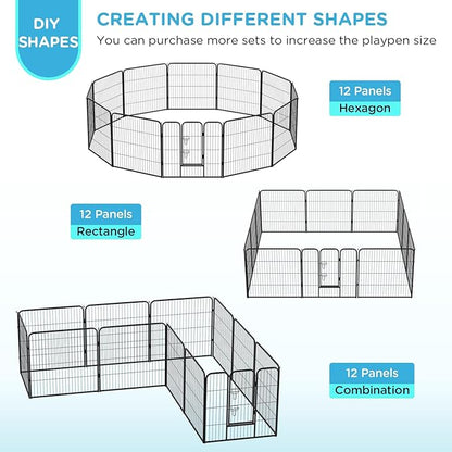 BestPet | Dog Playpen | 32 Inch, 12 Panels | Heavy Duty Metal Pet Exercise Pen | Indoor Outdoor Fence Panels | Rust-Resistant, Removable, Tool-Free Setup | Anti-Skid, Expandable Design