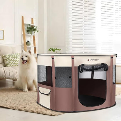 Foldable Pet Playpen,Cat Puppy Playpen,Portable Dog Cage Soft Portable Exercise Kennel Tent,Puppy Kitten Pen Indoors/Outdoors Pet Tent Fence (Medium (32"*24"*22"), Coffee)