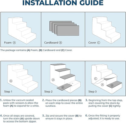 Best Pet Supplies Dog Stairs for Small Dogs & Cats, Foam Pet Steps Portable Ramp for Couch Sofa and High Bed Non-Slip Balanced Indoor Step Support, Paw Safe - Ash Gray Linen, 4-Step