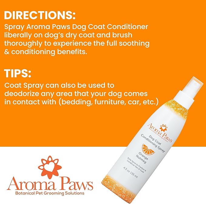 Scented Dog Coat Spray  Cleansing, Conditioning, Moisturizing  Toxin Free, Healthy Ingredients  Aromatic Grooming Puppy Spray  Loosens Knots, Tangles  4.5 Oz., Orange Nutmeg Vetiver