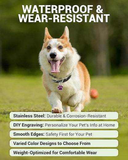 72 Pcs Dog Tags Personalized for Pets Glitter Paw Print Stainless Steel Dog Tag Cute Dog Name Tag Bulk Dog Tags Cat Tags for Wholesale ï¼12 Colorsï¼