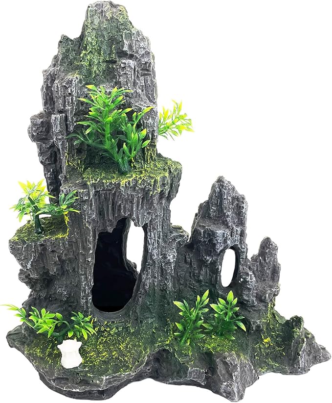 Aquarium Decoration Extra Large and Tall for Fish Tank Rock Thematic Ornaments Aquarium Mountain View Stone Ornaments Aquarium Decor Tree House Cave Fish Tank Decoration - Extra Large