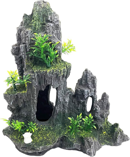 Aquarium Decoration Extra Large and Tall for Fish Tank Rock Thematic Ornaments Aquarium Mountain View Stone Ornaments Aquarium Decor Tree House Cave Fish Tank Decoration - Extra Large