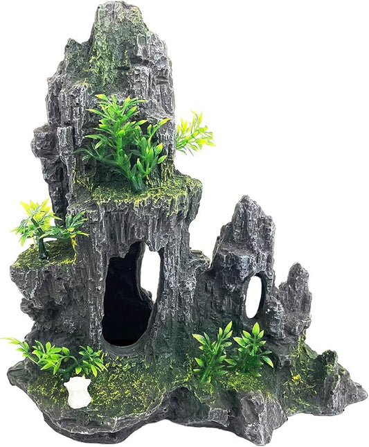 Aquarium Decoration Extra Large and Tall for Fish Tank Rock Thematic Ornaments Aquarium Mountain View Stone Ornaments Aquarium Decor Tree House Cave Fish Tank Decoration - Extra Large
