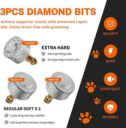 Dog Nail Grinder with 2 LED Lights Powerful 2 Speeds Super Quiet Dog Nail Trimmers with 3 Grinding Wheels Rechargeable Pet Dog Nail Clippers for Large Medium Puppy Dogs Dog Nail File Cat Nail Clipper