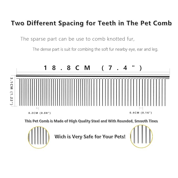 JINSHIN Dog comb,Cat comb,Pet combs,Metal Dog Comb,Pets Steel Comb,Cat Grooming Comb,Dog Grooming Comb (Silver+Pink)