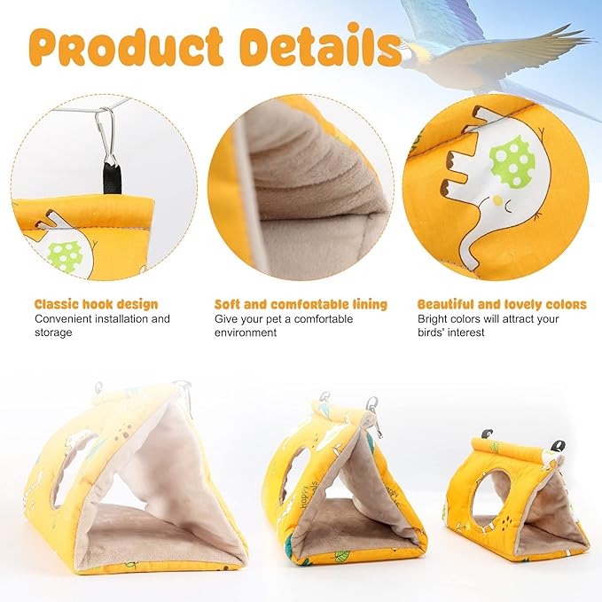 Rypet Winter Warm Bird Nest House - Hanging Hammock Velvet Shed Hut Cage Plush Fluffy Birds Hideaway Sleeping Bed Fuzzy for Parrot Parakeet Cockatiels Budgies Lovebird Mediumï¼_ellowï¼