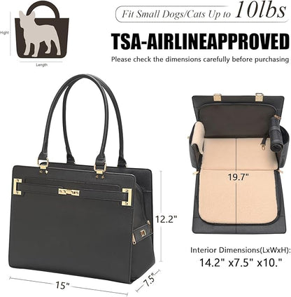 2-in-1 Stylish Dog Purse Carrier Soft-Sided Carriers Travel Tote Bag for Small Dogs Cats, Fashion Foldable Pet Bag for Puppies Small Animals with Pockets (Black, 15" L x 7.5" W x 12.2" H)