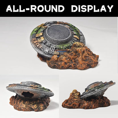 Aquarium Decorations-UFO Fish Tank Accessories for Betta Hide Flying Saucer Creative Small Fish Tank Decor Reptile Box Landscaping Ornament