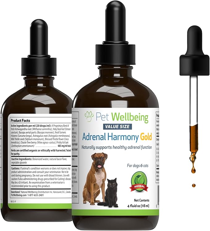 Pet Wellbeing Adrenal Harmony Gold for Dogs - Vet-Formulated - Adrenal Gland Supplement for Dogs, Ashwagandha, Astragalus, Bacopa, Holy Basil - Herbal Supplement  4 oz (118 ml)