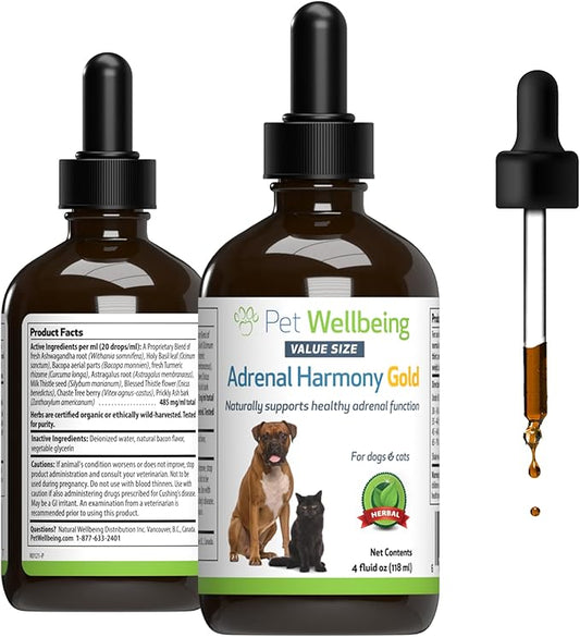 Pet Wellbeing Adrenal Harmony Gold for Dogs - Vet-Formulated - Adrenal Gland Supplement for Dogs, Ashwagandha, Astragalus, Bacopa, Holy Basil - Herbal Supplement  4 oz (118 ml)