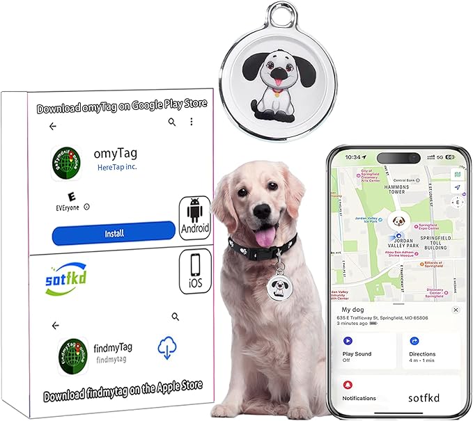 Dog Tracker-Airtag Dog Collar-Android Airtag-GPS Tracker for Dogs-Pet Tracker | Android and iOS Universal | No Charging Required | No Monthly Fee