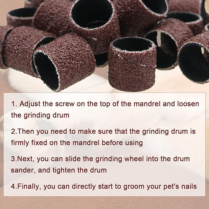 26 Pack Nail Grinder for Dogs Replacement Kit Sanding Drum Set Grit Sand Bands Shank Rotary Tool Kit Pet Nail Smoother Dog Claw Care (80#/120#)
