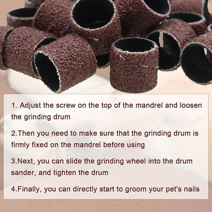 26 Pack Nail Grinder for Dogs Replacement Kit Sanding Drum Set Grit Sand Bands Shank Rotary Tool Kit Pet Nail Smoother Dog Claw Care (80#/120#)