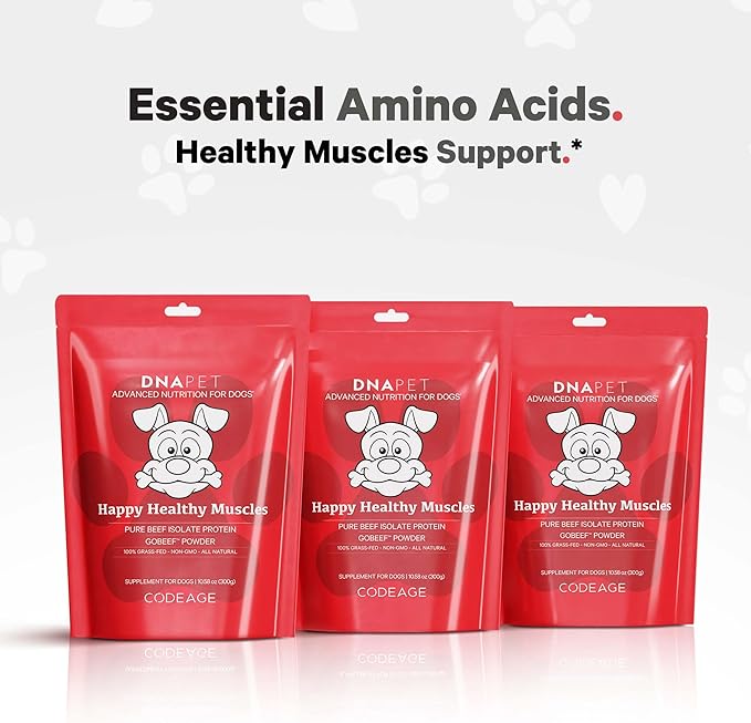 Happy Healthy Muscles Supplement for Dogs - Grass-Fed Beef Protein Powder - Rich in Collagen and Amino Acids - Pure Beef Isolate Protein - All Life Stages - Unflavored & Non-GMO - 10.58 Oz