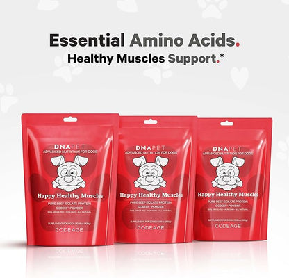 Happy Healthy Muscles Supplement for Dogs - Grass-Fed Beef Protein Powder - Rich in Collagen and Amino Acids - Pure Beef Isolate Protein - All Life Stages - Unflavored & Non-GMO - 10.58 Oz
