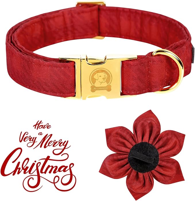 Christmas Dog Collar, Dog Collar with Flower, Adjustable Flower Dog Collars, Boy Girl Dog Collars for Small Medium Large Dogs