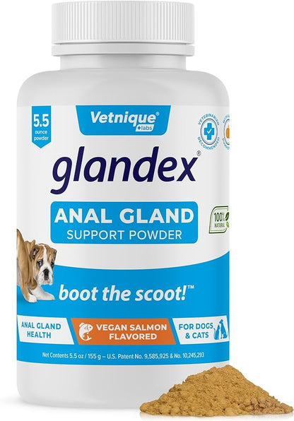 Vetnique Glandex Dog Fiber Supplement Powder for Anal Glands with Pumpkin, Digestive Enzymes & Probiotics - Vet Recommended (Regular or Advanced Strength) - Boot The Scoot (5.5 oz, Vegan Salmon)
