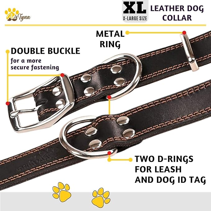 ADITYNA Heavy Duty Leather Dog Collar for Extra-Large Dogs - Soft and Strong Leather Dog Collar for XL Dog Breeds (Extra-Large: Fit 22" - 30" Neck, Black)