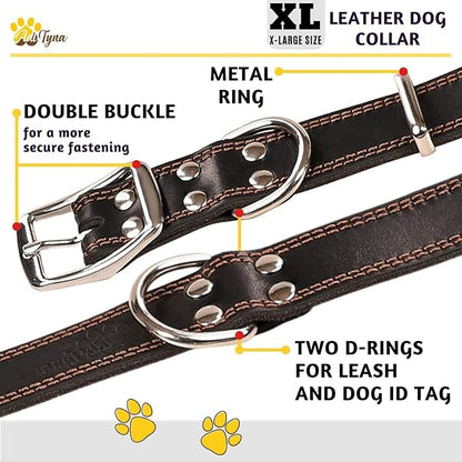 ADITYNA Heavy Duty Leather Dog Collar for Extra-Large Dogs - Soft and Strong Leather Dog Collar for XL Dog Breeds (Extra-Large: Fit 22" - 30" Neck, Black)