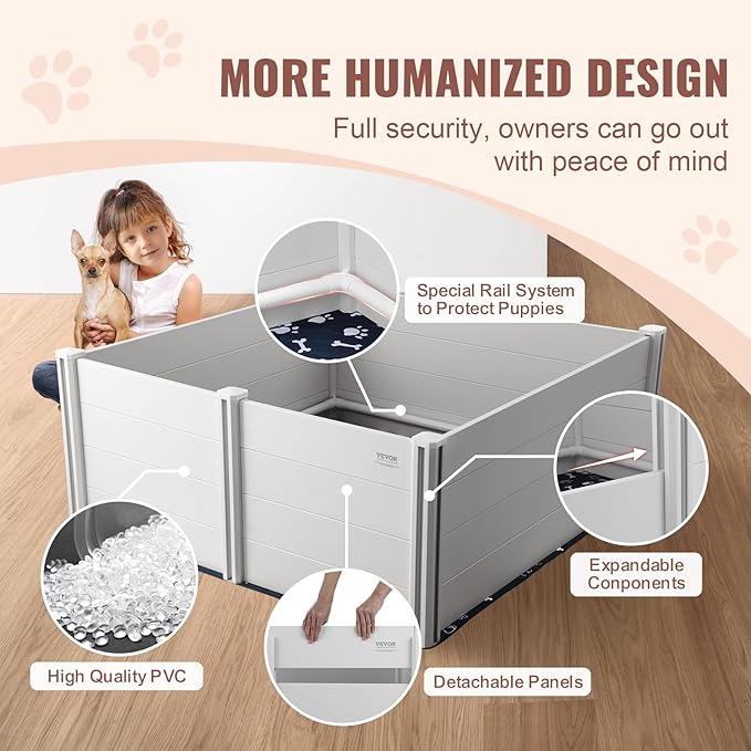 VEVOR Dog, 59.8 x 59.8 x 24.0in Whelping Box for Dogs and Puppies, Whelping Pen for Puppies, Dog Birthing Box with Rails and Washable Pee Pad, Whelping Box for Large Breed Dogs, White