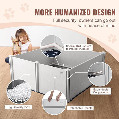 VEVOR Dog, 59.8 x 59.8 x 24.0in Whelping Box for Dogs and Puppies, Whelping Pen for Puppies, Dog Birthing Box with Rails and Washable Pee Pad, Whelping Box for Large Breed Dogs, White