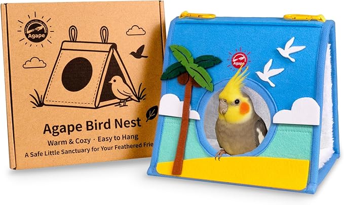 Agape Warm Bird Nest Hammock for Cage, Plush Bird Bed House Hideaway Hut, Birdcage Accessories for Parakeet, Budgie, Cockatiel, Lovebird, Conure, Aviary, Bird Playstand for Cages, Nido para Pájaros